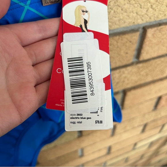 SPANX Women's Flirty Skirted Swim Bottom Electric Blue Geo SIZE 12 NWT - Picture 4 of 8